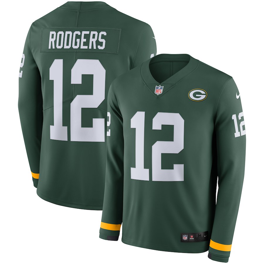 Men Green Bay Packers #12 Rodgers green Limited NFL Nike Therma Long Sleeve Jersey->new england patriots->NFL Jersey